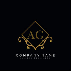 Initial letter AG logo luxury vector mark, gold color elegant classical