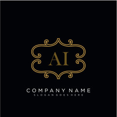 Initial letter AI logo luxury vector mark, gold color elegant classical