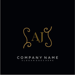 Initial letter AJ logo luxury vector mark, gold color elegant classical