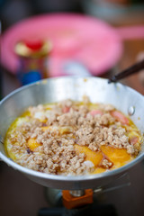 Eggs hot pan with .minced pork recommend from Thailand East