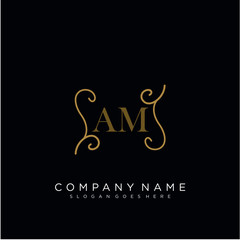Initial letter AM logo luxury vector mark, gold color elegant classical