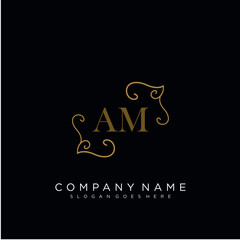 Fototapeta na wymiar Initial letter AM logo luxury vector mark, gold color elegant classical
