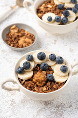 Granola, oatmeal with berry food background