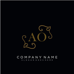 Initial letter AO logo luxury vector mark, gold color elegant classical