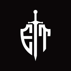 ET logo with shield shape and sword design template