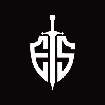 ES logo with shield shape and sword design template