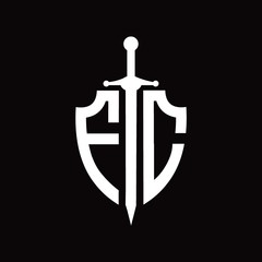 FC logo with shield shape and sword design template