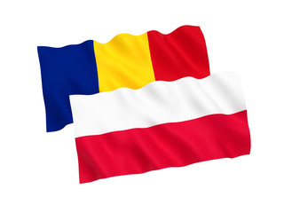 Flags of Poland and Romania on a white background