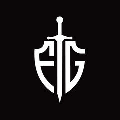 FG logo with shield shape and sword design template