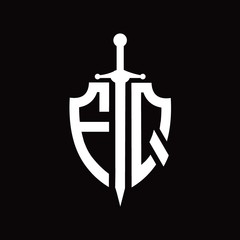 FQ logo with shield shape and sword design template