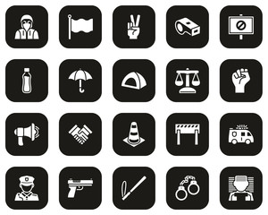 Peaceful Protest Or Demonstration Icons White On Black Set Big