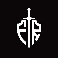 FR logo with shield shape and sword design template