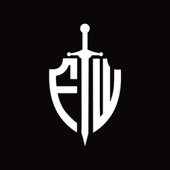 FW logo with shield shape and sword design template