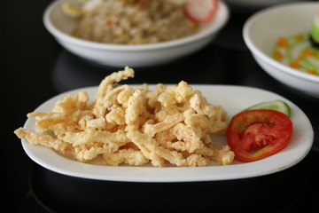 flour fried mushrooms or crispy mushrooms with tomato from Front View