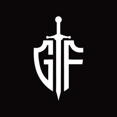 GF logo with shield shape and sword design template
