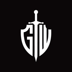 GW logo with shield shape and sword design template