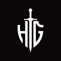 HG logo with shield shape and sword design template