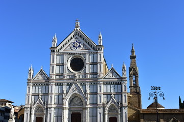 Fototapeta na wymiar View of Basilica di Santa Croce from Piazza Santa Croce. Florence, Italy.