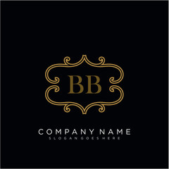 Initial letter BB logo luxury vector mark, gold color elegant classical