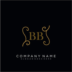 Initial letter BB logo luxury vector mark, gold color elegant classical