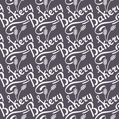 Seamless pattern. Hand-drawn word bakery. Vector illustration.