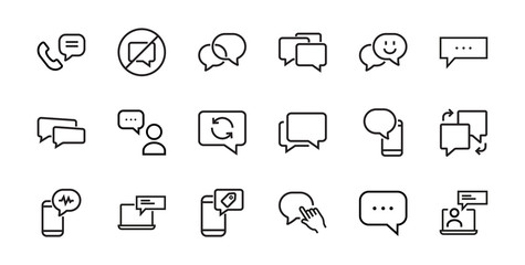 A simple set of message line vector line icons. contains icons such as conversation, SMS, notifications, group chat, and more. Editable stroke. 48x48 pixels perfect, white background