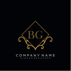 Initial letter BG logo luxury vector mark, gold color elegant classical