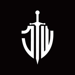 JW logo with shield shape and sword design template