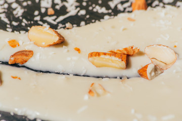 almonds and coconut shavings