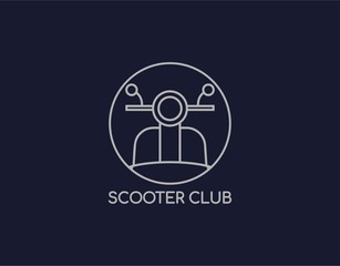 Simple Scooter Community Logo with Modern Concept Isolated on Blue Background. Design with Line Style on Circle Suitable for Motorbike Club or Company. 