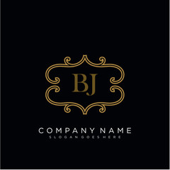 Initial letter BJ logo luxury vector mark, gold color elegant classical