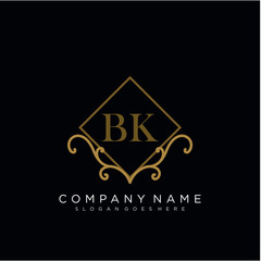 Initial letter BK logo luxury vector mark, gold color elegant classical