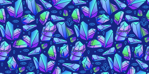 Fototapeta na wymiar Seamless pattern with colorful crystals gems. Abstract gem stones. Vector.