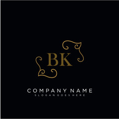 Fototapeta na wymiar Initial letter BK logo luxury vector mark, gold color elegant classical