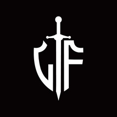 LF logo with shield shape and sword design template