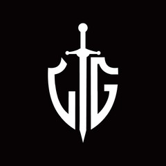 LG logo with shield shape and sword design template