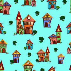 pattern seamless house nursery wallpaper colored vector room architecture home doodle illustration background stone brick castles