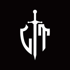 LT logo with shield shape and sword design template