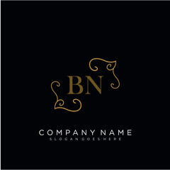 Fototapeta na wymiar Initial letter BN logo luxury vector mark, gold color elegant classical