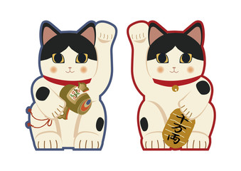 縁起物。招き猫のイラスト。日本の猫の置物。