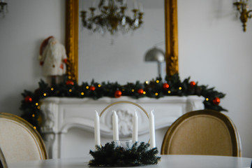 fireplace decorated with Christmas decor. New year. 