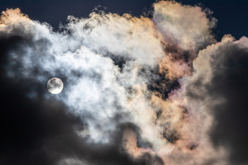 Midday sun partially obscured by clouds