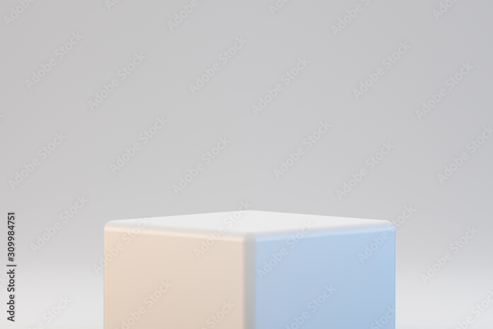 Poster Modern podium or pedestal display with platform concept on white background. Blank shelf stand for showing product. 3D rendering.