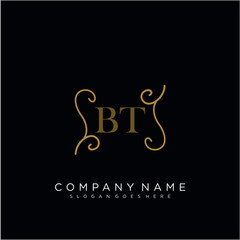 Initial letter BT logo luxury vector mark, gold color elegant classical