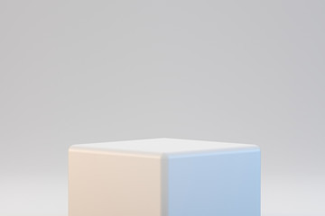 Modern podium or pedestal display with platform concept on white background. Blank shelf stand for showing product. 3D rendering.