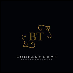 Initial letter BT logo luxury vector mark, gold color elegant classical