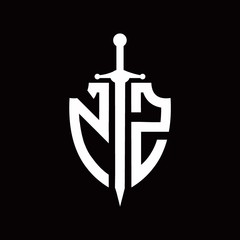 NZ logo with shield shape and sword design template