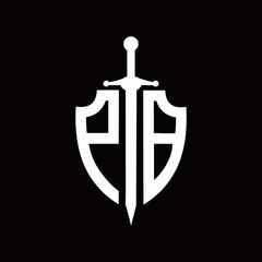 PB logo with shield shape and sword design template