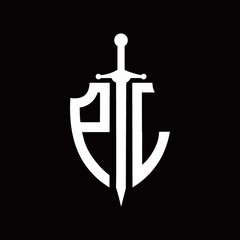 PL logo with shield shape and sword design template