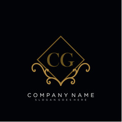 Initial letter CG logo luxury vector mark, gold color elegant classical